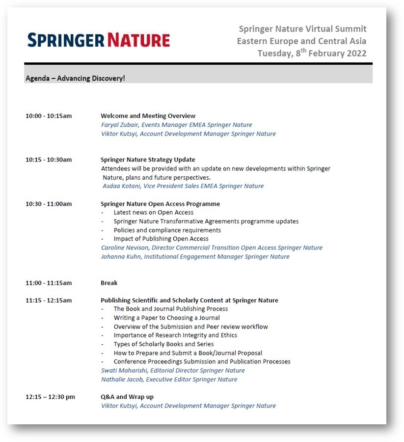 Arhiv: #vabilo: Springer Nature Summit for Eastern Europe and Central Asia 2022, 8. 2. 2022