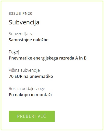 SUBVENCIJE: Pnevmatike višjega energijskega razreda: Zvišanje višine subvencije na pnevmatiko na 70 EUR